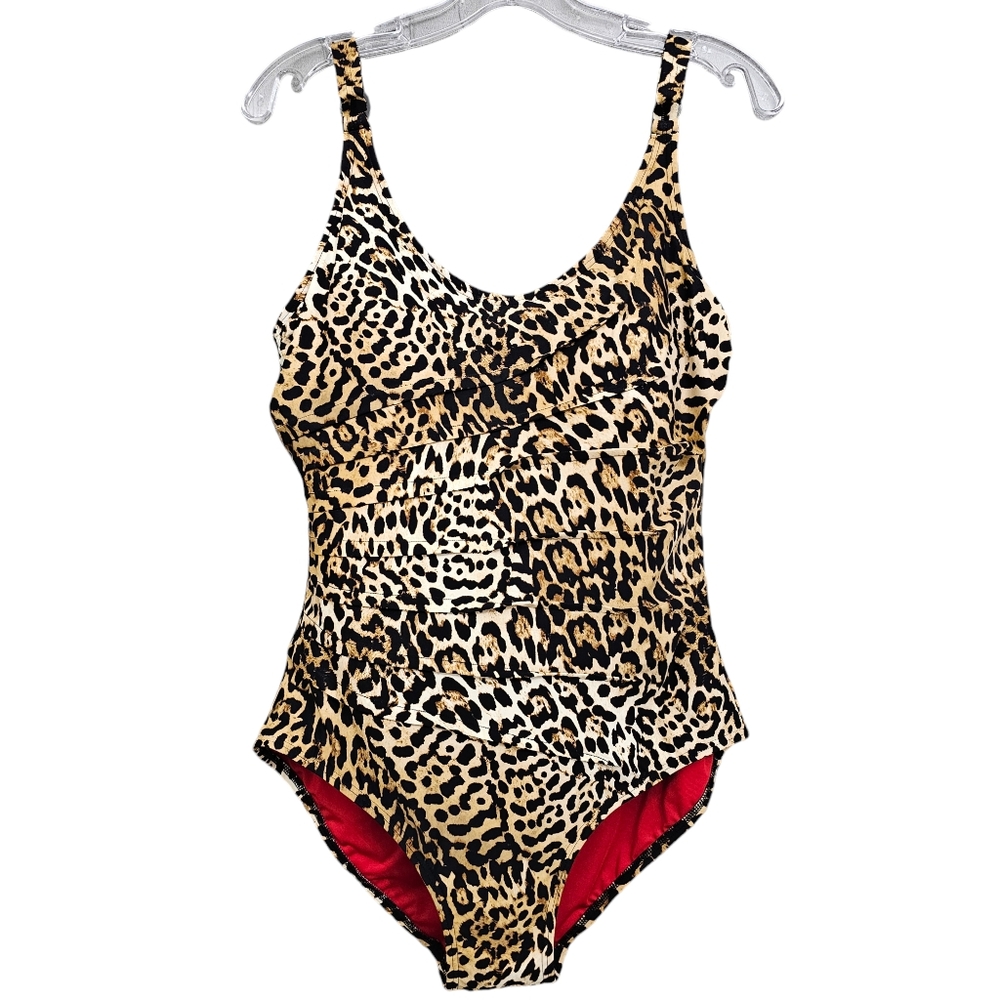 Nwt DKNY Animal Print Brown/Black 1 piece Pleated Front Detail Swimsuit - Picture 3 of 17